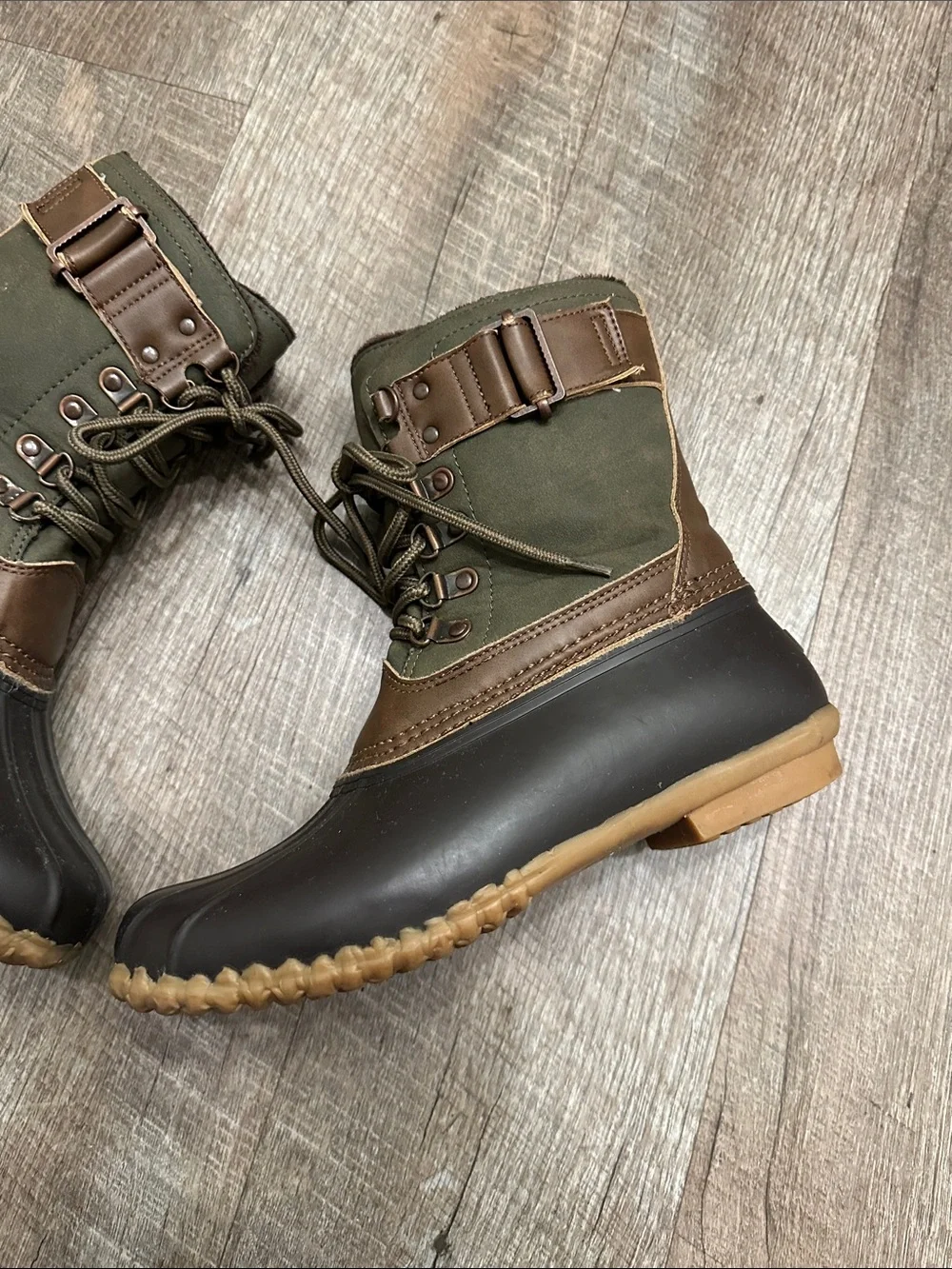 JBU Olive Green & Brown Waterproof Duck Boots 6.5